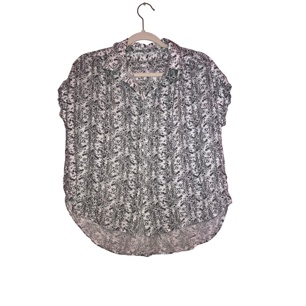 Jane & Delancey Black & White Floral Boho Button Front Blouse Size Medium